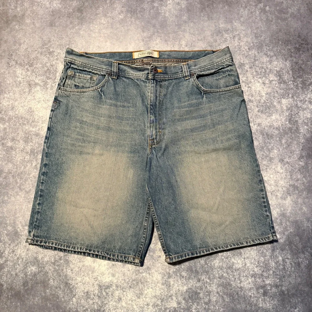 Y2K Urban Pipeline Mens Blue Denim Jean Shorts Size 40 Baggy Relaxed Fit‎ Cotton